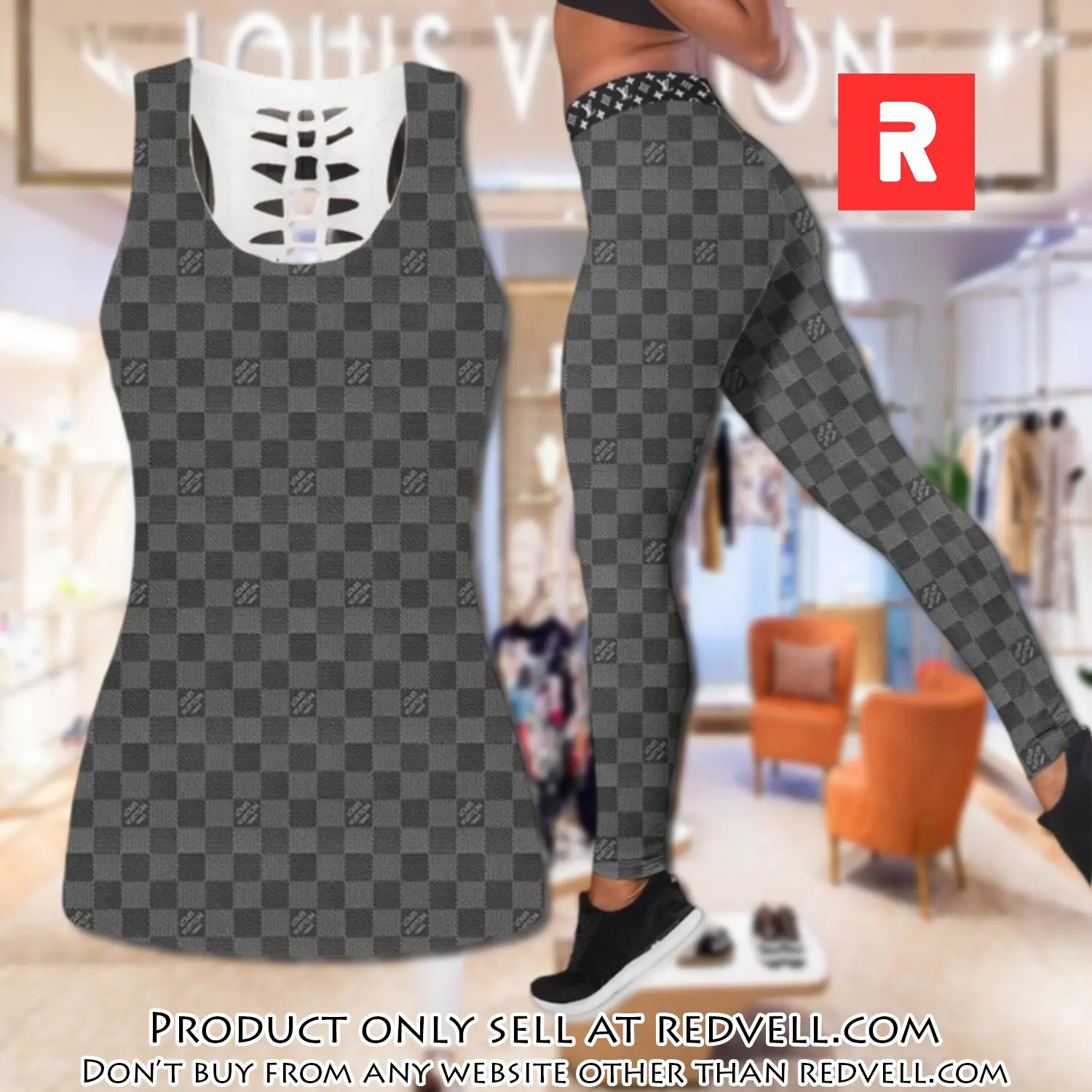 Louis vuitton grey tank top leggings set luxury brand lv for women yoga gym rv4821119